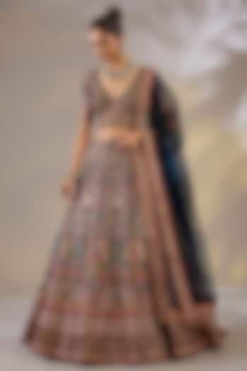 Blue Silk Mirror Embellished Wedding Lehenga Set by Chaashni by Maansi and Ketan at Pernia's Pop Up Shop