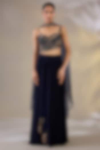 Blue Lycra Lehenga Set by Chaashni by Maansi and Ketan at Pernia's Pop Up Shop