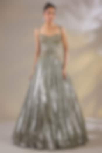 Green Imported Crystal Embellished Engagement Gown by Chaashni by Maansi and Ketan at Pernia's Pop Up Shop