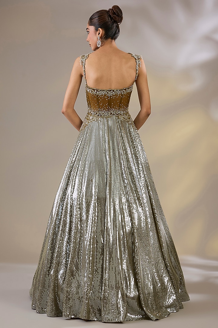 Green Imported Crystal Embellished Engagement Gown by Chaashni by Maansi and Ketan at Pernia's Pop Up Shop