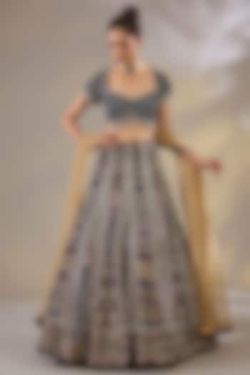 Blue Silk Sequins Embellished Wedding Lehenga Set by Chaashni by Maansi and Ketan at Pernia's Pop Up Shop