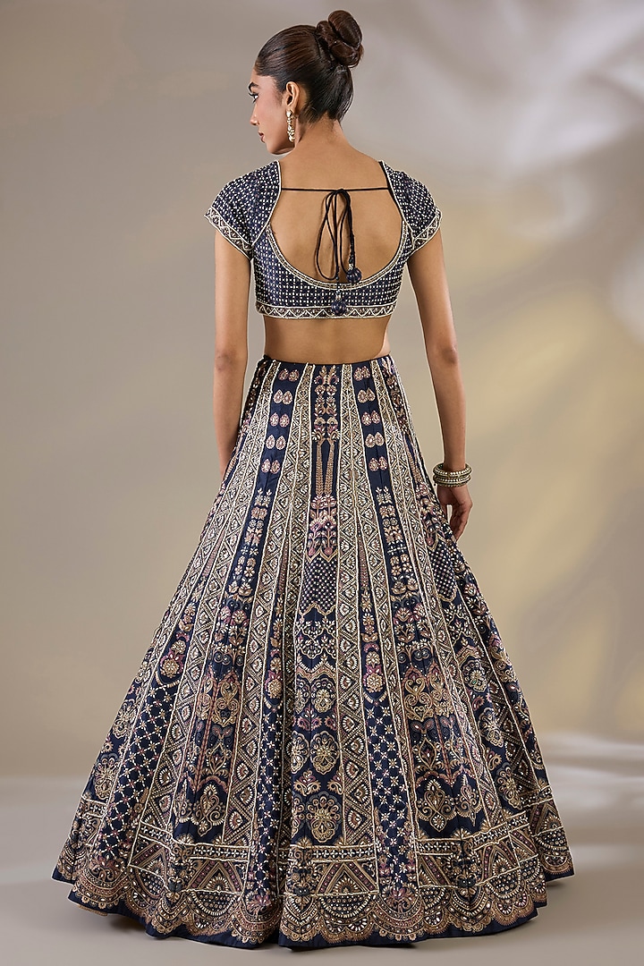 Blue Silk Sequins Embellished Wedding Lehenga Set by Chaashni by Maansi and Ketan at Pernia's Pop Up Shop