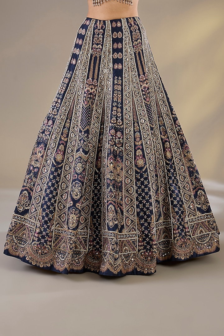 Blue Silk Sequins Embellished Wedding Lehenga Set by Chaashni by Maansi and Ketan at Pernia's Pop Up Shop