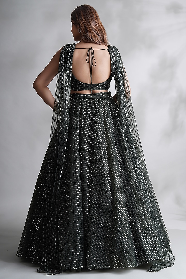 Green Sequins & Net Embroidered Wedding Lehenga Set by Chaashni by Maansi and Ketan at Pernia's Pop Up Shop