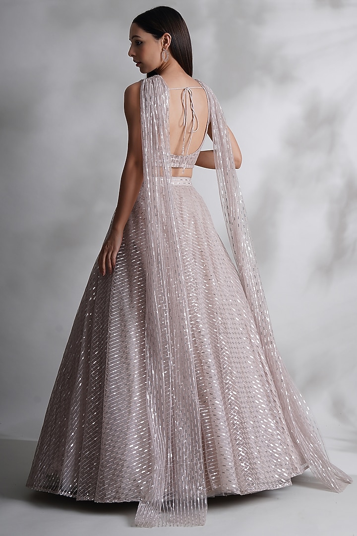 Nude Sequins & Net Embroidered Wedding Lehenga Set by Chaashni by Maansi and Ketan at Pernia's Pop Up Shop