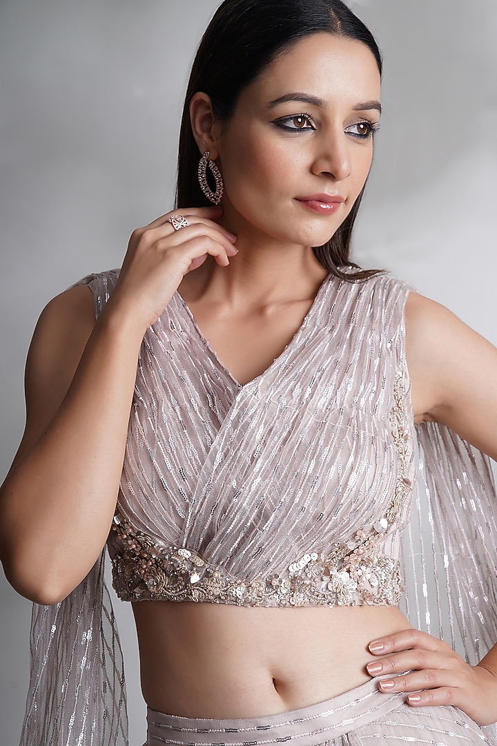 Nude Sequins & Net Embroidered Wedding Lehenga Set by Chaashni by Maansi and Ketan at Pernia's Pop Up Shop