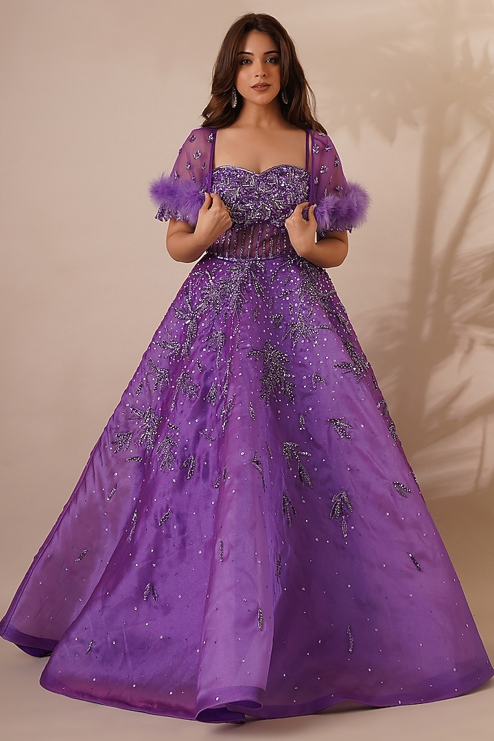 Purple Organza Sequins & Beads Embellished Gown by Chaashni by Maansi and  Ketan at Pernia's Pop Up Shop 2026