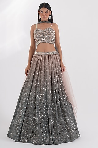 Green Lycra Lehenga Set by Chaashni by Maansi and Ketan