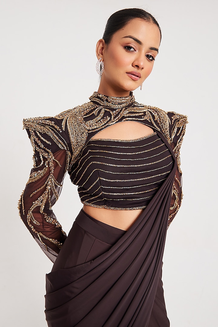 Hazel Balloon Lycra & Organza Pre-Stitched Wedding Saree Set by Chaashni by Maansi and Ketan at Pernia's Pop Up Shop