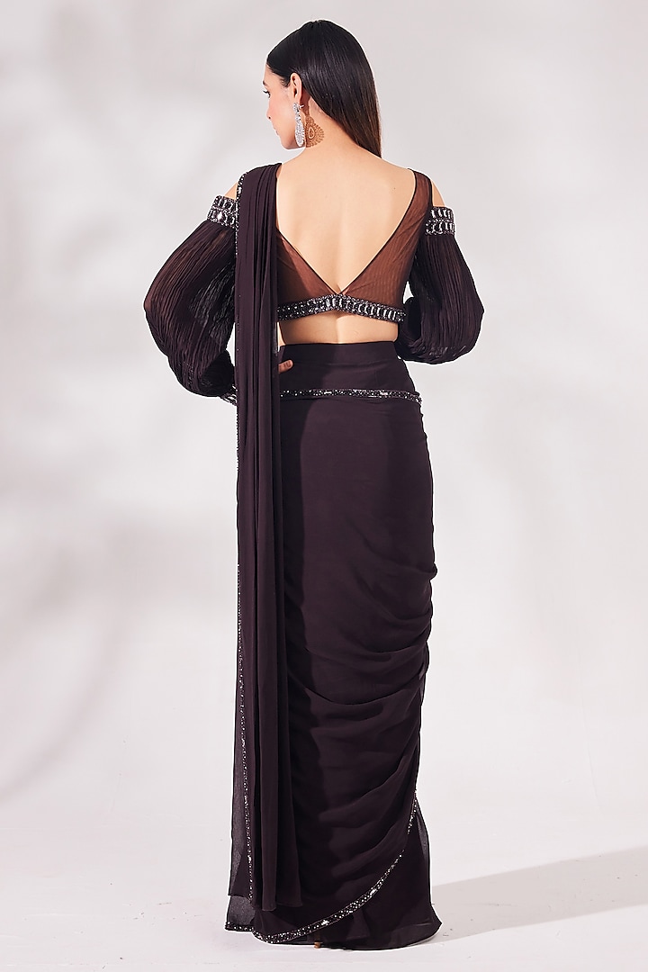 Hazel Georgette Pre-Stitched Wedding Saree Set by Chaashni by Maansi and Ketan at Pernia's Pop Up Shop