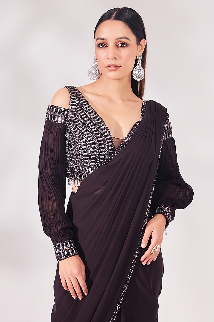 Hazel Georgette Pre-Stitched Wedding Saree Set by Chaashni by Maansi and Ketan at Pernia's Pop Up Shop