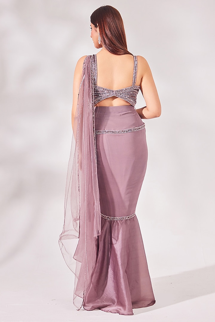 Lavender Net & Satin Organza Pre-Stitched Wedding Saree Set by Chaashni by Maansi and Ketan at Pernia's Pop Up Shop