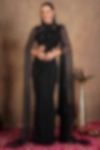 Black Embellished Draped Saree by Chaashni by Maansi and Ketan