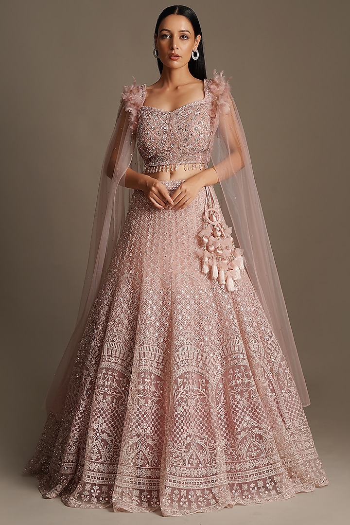 Pink Embroidered Lehenga Set by Chaashni by Maansi and Ketan