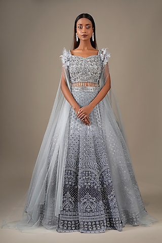 Blue Embroidered Lehenga Set by Chaashni by Maansi and Ketan