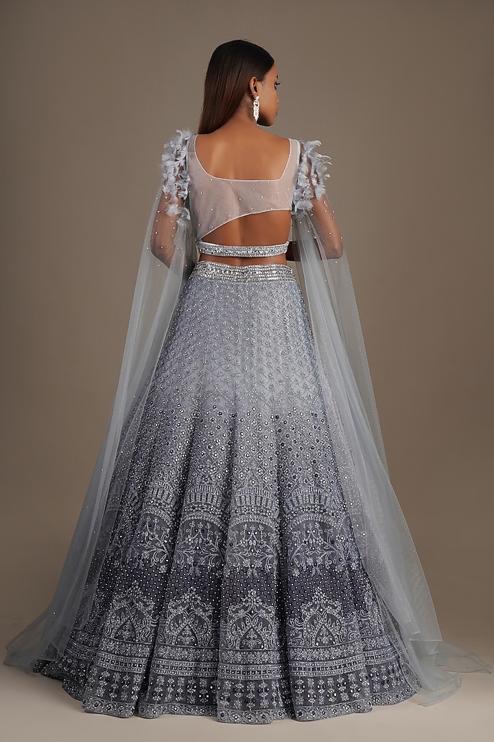 Blue Embroidered Wedding Lehenga Set by Chaashni by Maansi and Ketan at Pernia's Pop Up Shop