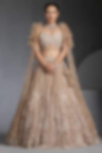Nude Shimmer Net Sequins Embellished Bridal Lehenga Set by Chaashni by Maansi and Ketan at Pernia's Pop Up Shop