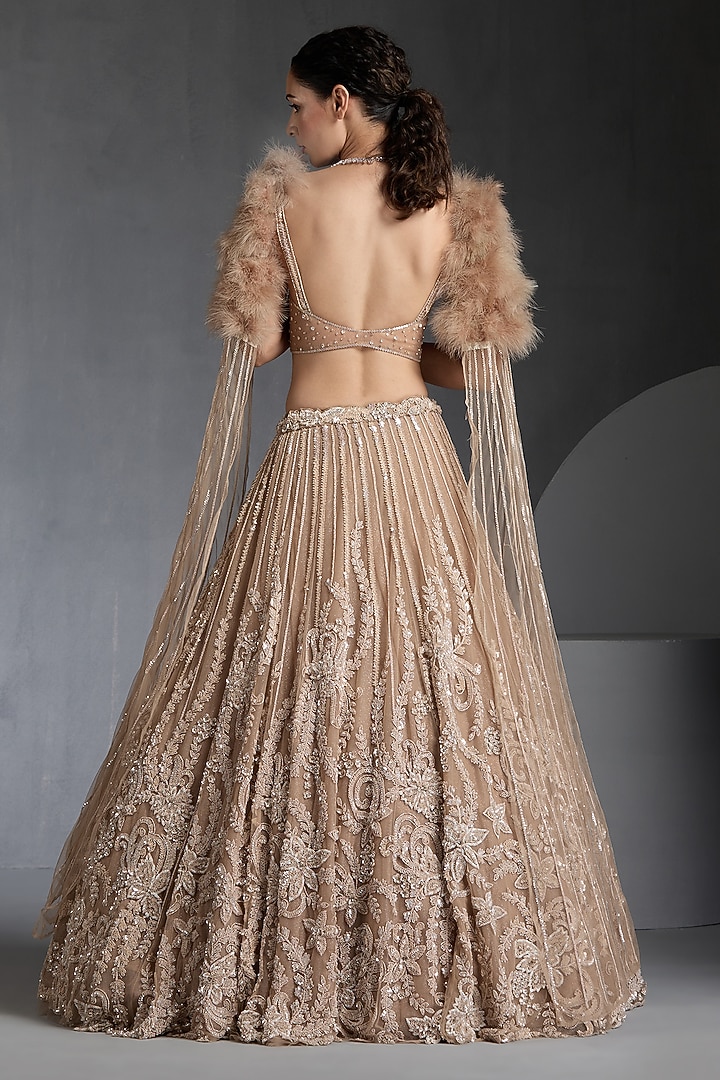 Nude Shimmer Net Sequins Embellished Bridal Lehenga Set by Chaashni by Maansi and Ketan at Pernia's Pop Up Shop