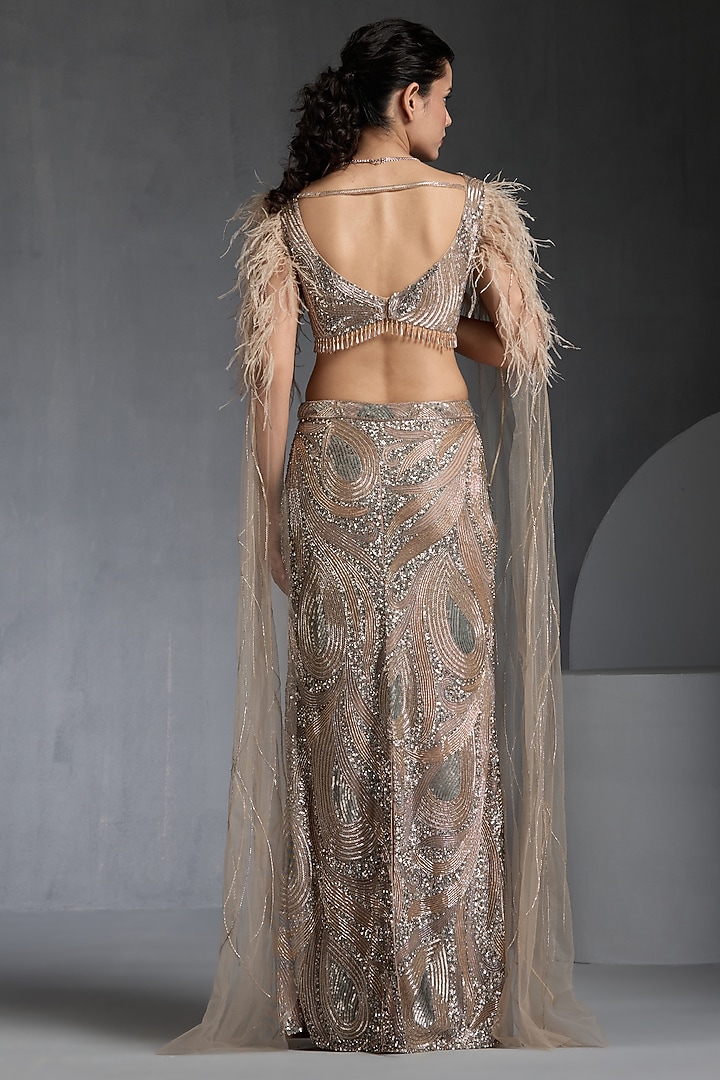 Nude Net Sequins Embellished Wedding Lehenga Set by Chaashni by Maansi and Ketan at Pernia's Pop Up Shop