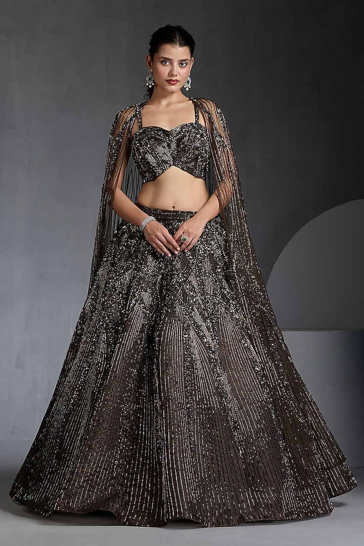 Green Organza & Net Sequins Embellished Wedding Lehenga Set by Chaashni by Maansi and Ketan at Pernia's Pop Up Shop
