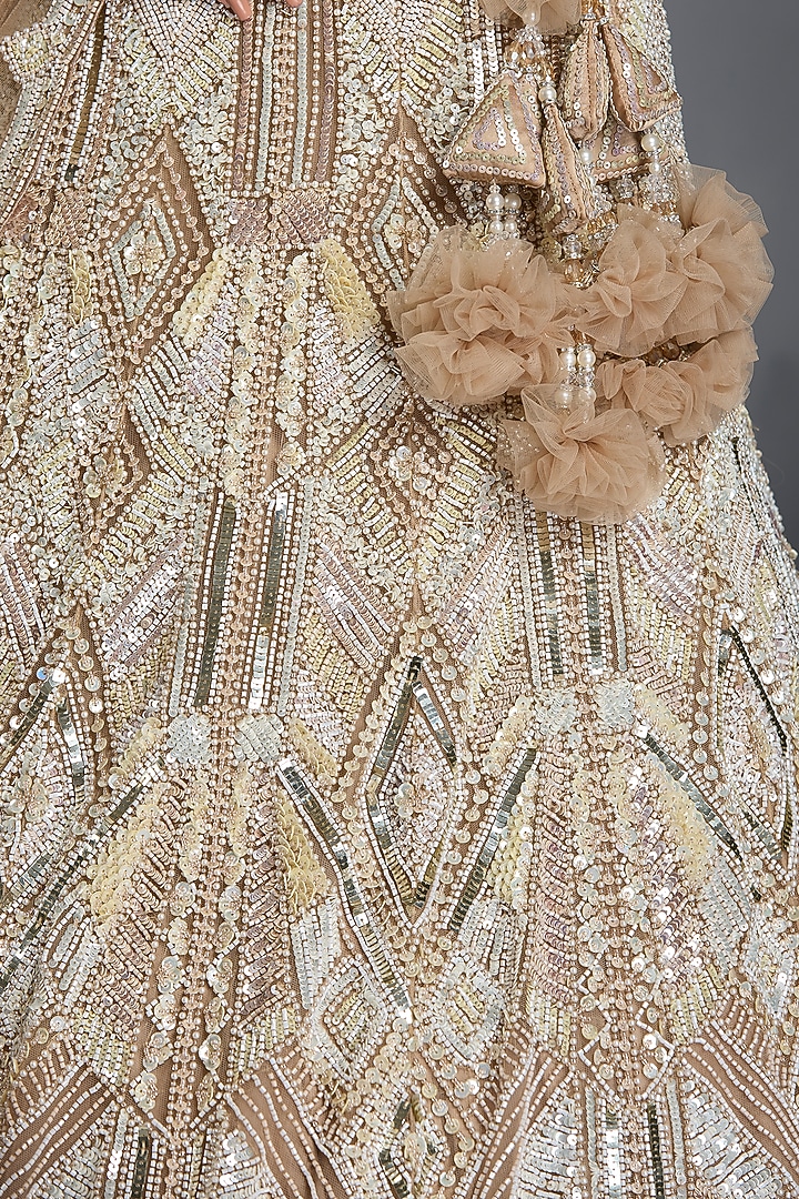 Nude Net Sequins & Beads Embellished Bridal Lehenga Set by Chaashni by Maansi and Ketan at Pernia's Pop Up Shop