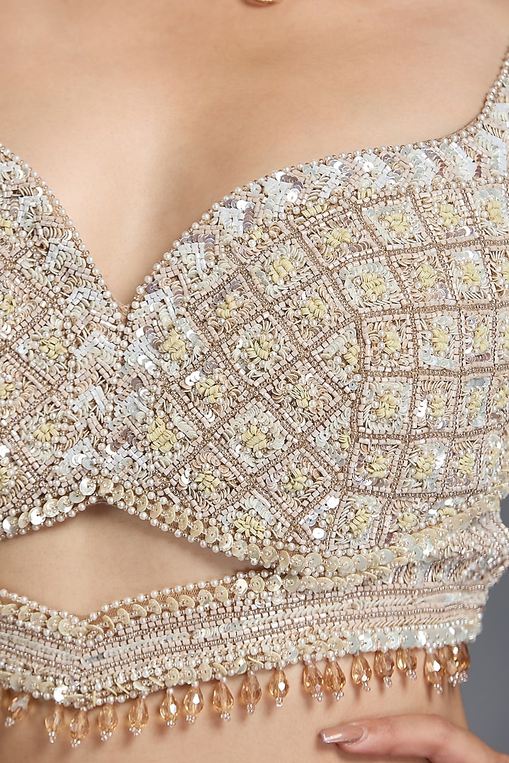 Nude Net Sequins & Beads Embellished Bridal Lehenga Set by Chaashni by Maansi and Ketan at Pernia's Pop Up Shop