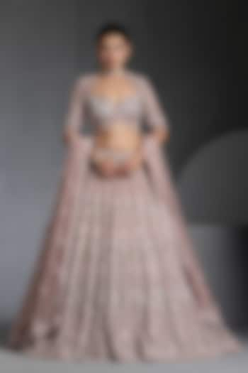 Pink Net Sequins & Beads Embellished Bridal Lehenga Set by Chaashni by Maansi and Ketan at Pernia's Pop Up Shop