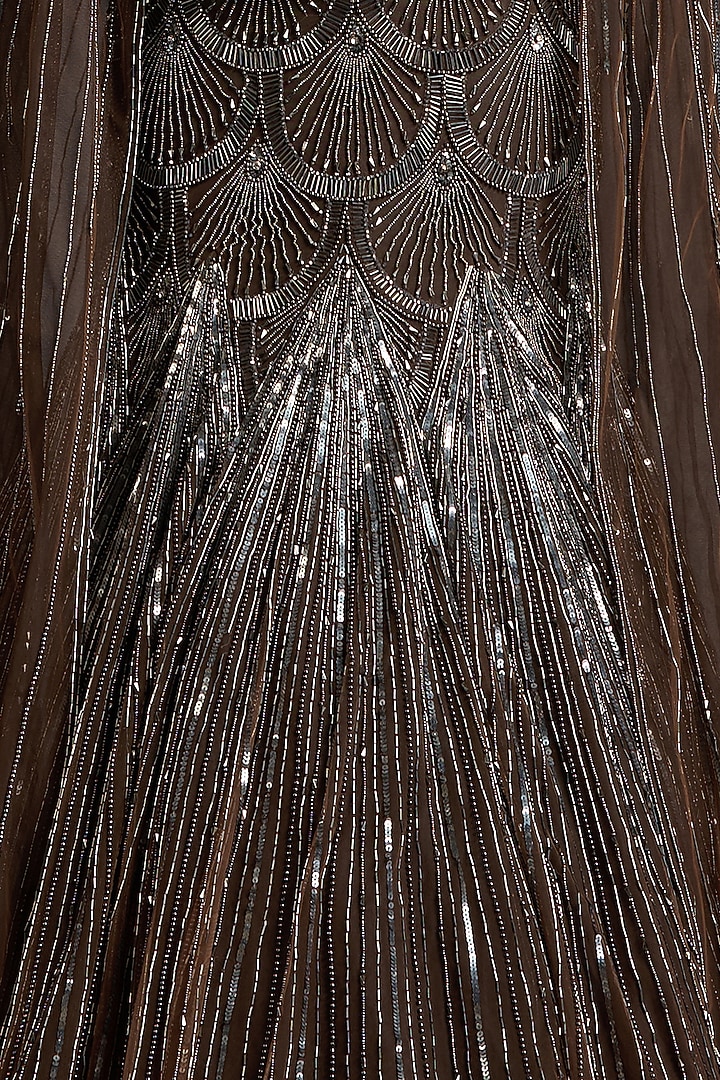 Brown Net Sequins & Beads Embellished Bridal Lehenga Set by Chaashni by Maansi and Ketan at Pernia's Pop Up Shop