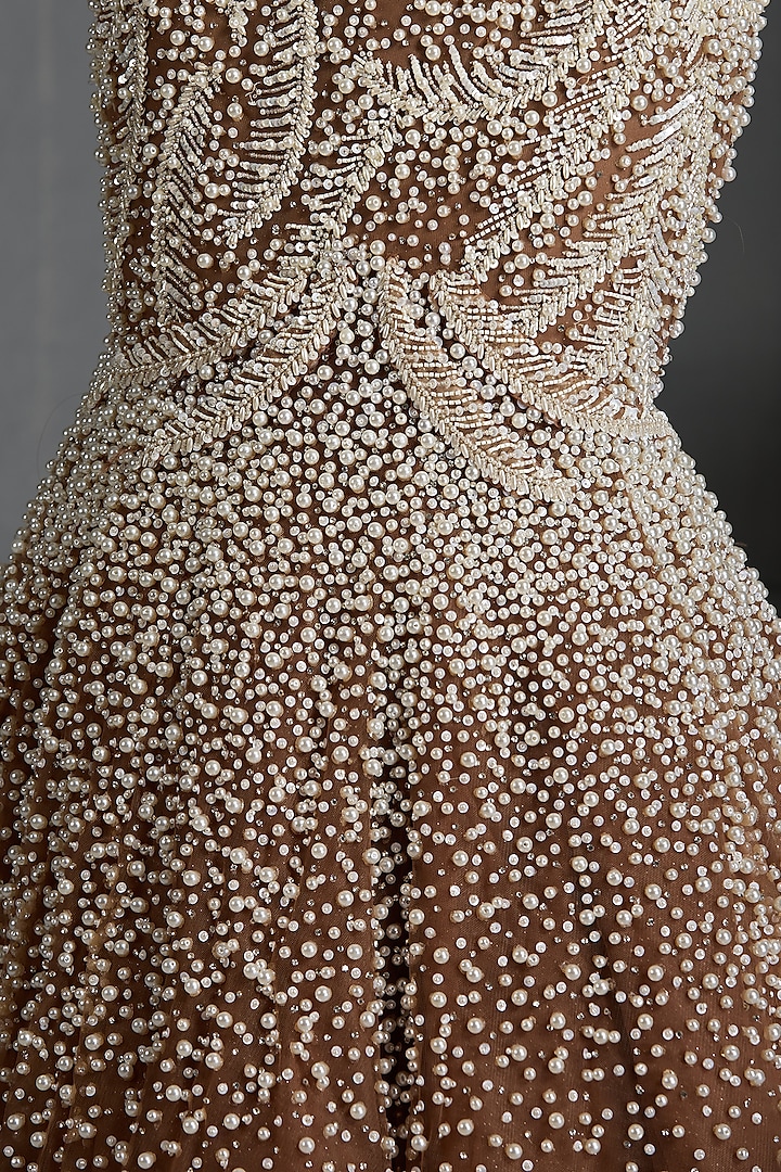 Off-White Net Sequins & Beads Embellished Wedding Gown by Chaashni by Maansi and Ketan at Pernia's Pop Up Shop