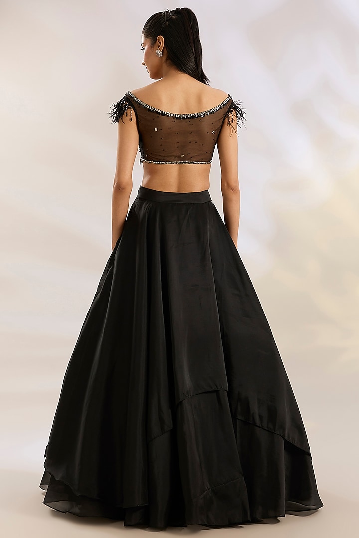 Black Organza & Net Sequins Embellished Wedding Lehenga Set by Chaashni by Maansi and Ketan at Pernia's Pop Up Shop