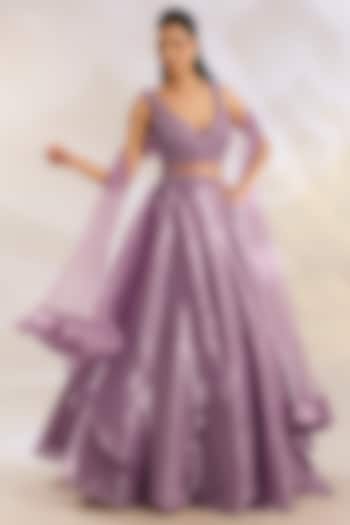 Mauve Organza & Net Sequins Embellished Wedding Lehenga Set by Chaashni by Maansi and Ketan at Pernia's Pop Up Shop