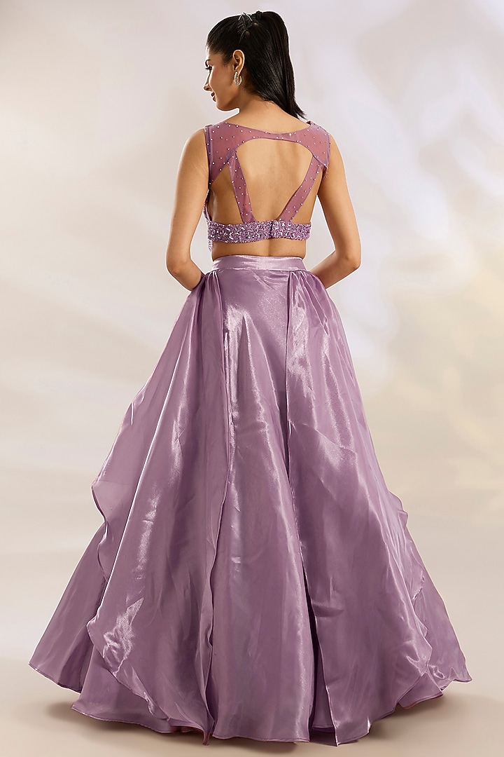 Mauve Organza & Net Sequins Embellished Wedding Lehenga Set by Chaashni by Maansi and Ketan at Pernia's Pop Up Shop