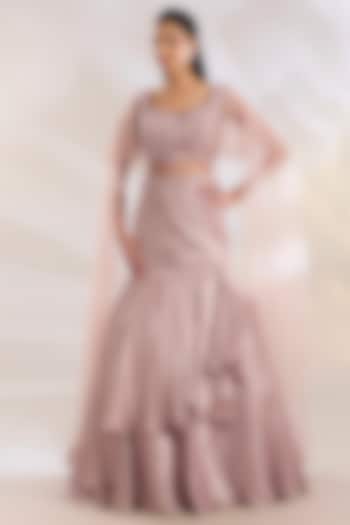 Dusty Pink Imported Satin & Net Sequins Embellished Wedding Lehenga Set by Chaashni by Maansi and Ketan at Pernia's Pop Up Shop