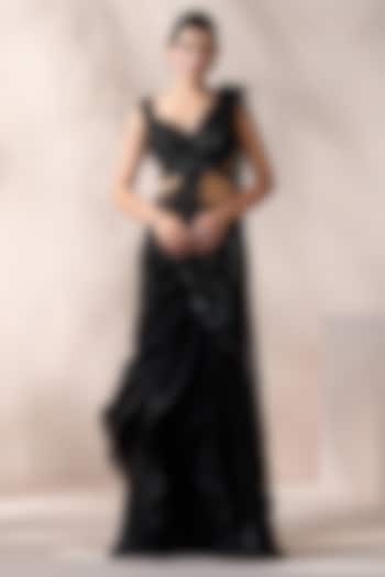 Black Organza & Net Stitched Wedding Saree Set by Chaashni by Maansi and Ketan at Pernia's Pop Up Shop