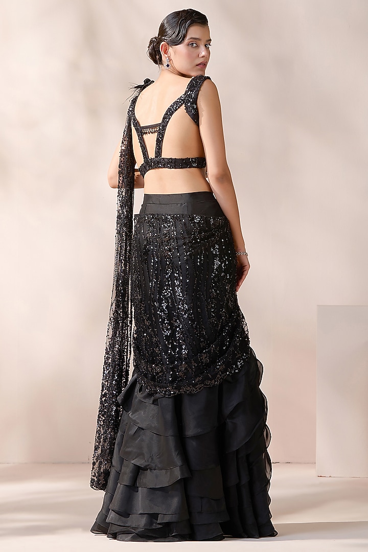 Black Organza & Net Stitched Wedding Saree Set by Chaashni by Maansi and Ketan at Pernia's Pop Up Shop