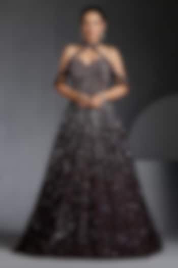 Brown Net Sequins Embellished Engagement Gown by Chaashni by Maansi and Ketan at Pernia's Pop Up Shop