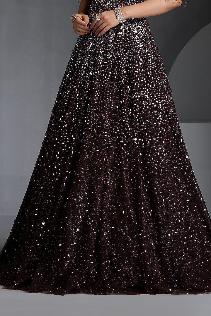 Brown Net Sequins Embellished Engagement Gown by Chaashni by Maansi and Ketan at Pernia's Pop Up Shop