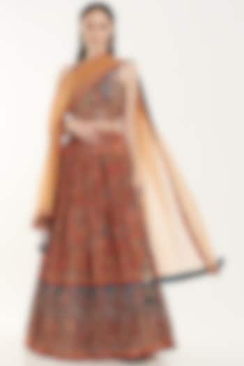 Rust Printed Lehenga Set by Chaashni by Maansi and Ketan at Pernia's Pop Up Shop