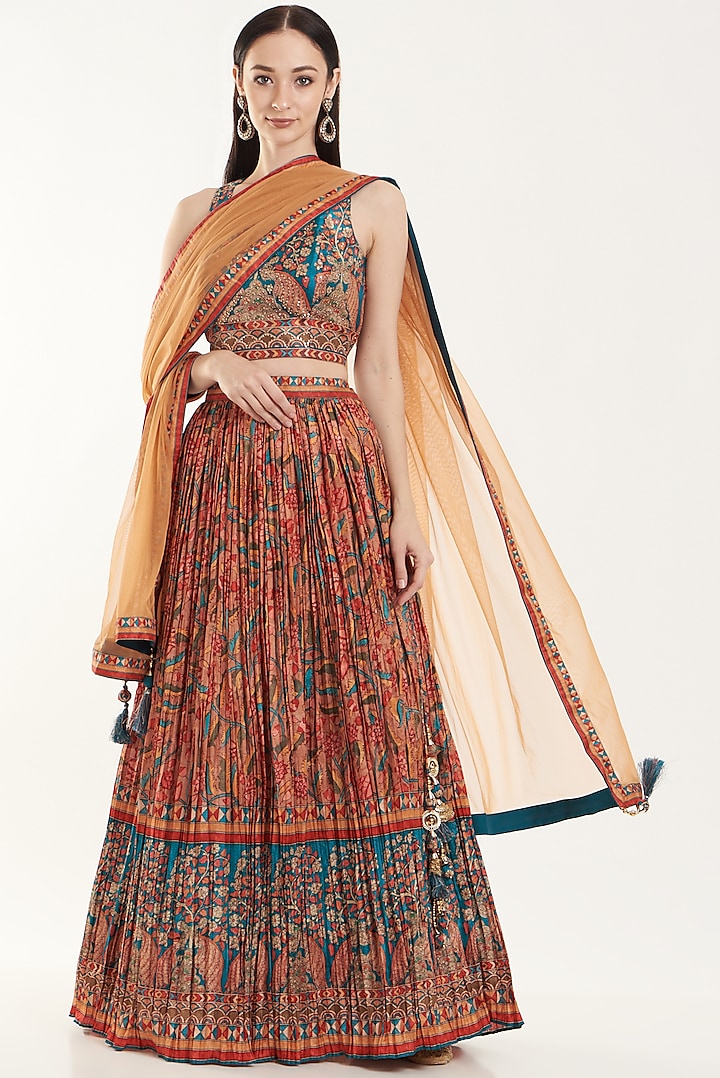 Rust Printed Lehenga Set by Chaashni by Maansi and Ketan