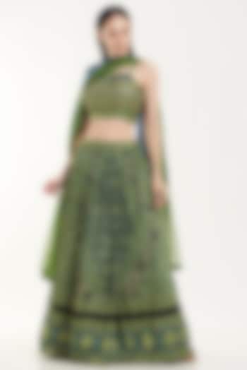 Green Silk Lehenga Set by Chaashni by Maansi and Ketan