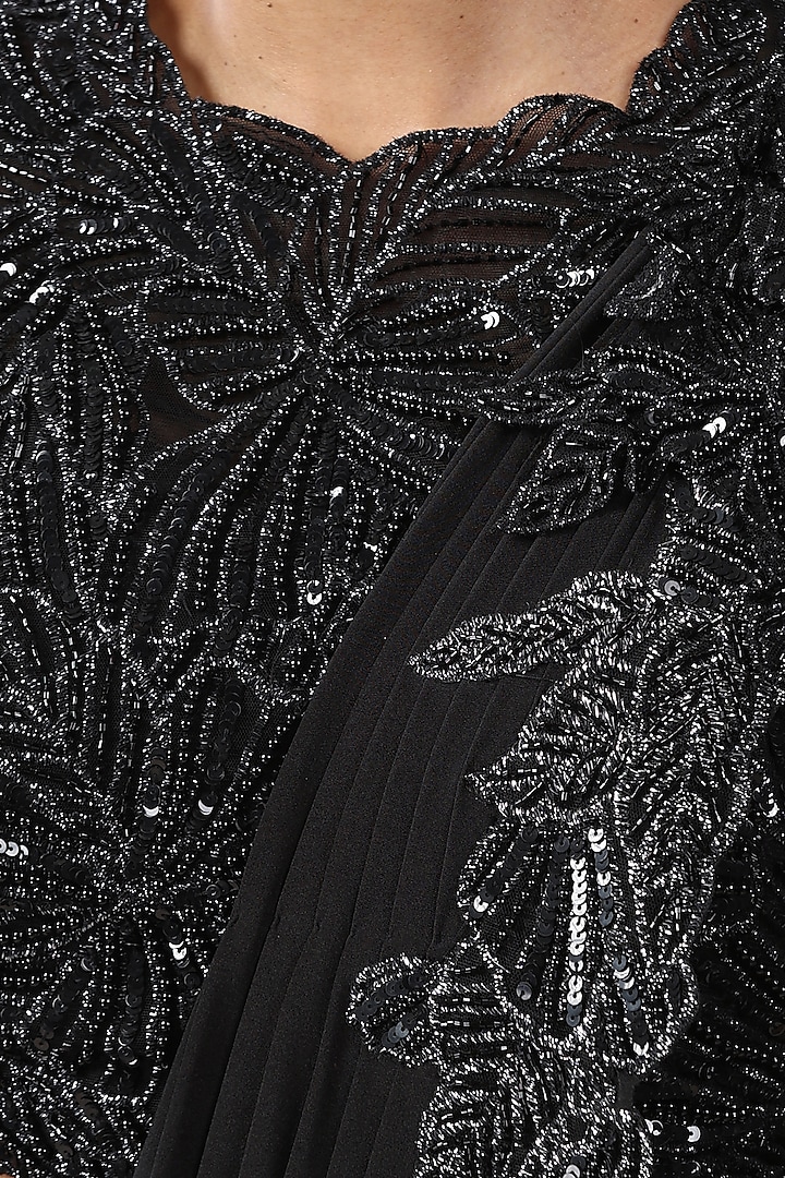 Black Lycra & Net Embellished Pre-Stitched Wedding Saree Set by Chaashni by Maansi and Ketan at Pernia's Pop Up Shop