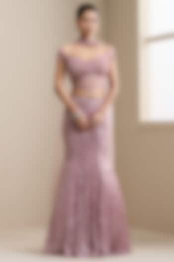 Pink Net & Sequins Embellished Fabric Wedding Lehenga Set by Chaashni by Maansi and Ketan at Pernia's Pop Up Shop