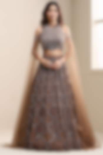 Brown Net Wedding Lehenga Set by Chaashni by Maansi and Ketan at Pernia's Pop Up Shop