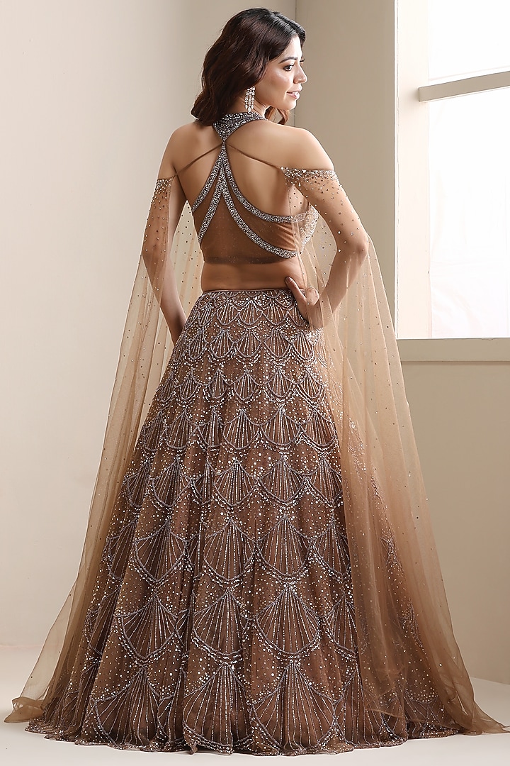 Brown Net Wedding Lehenga Set by Chaashni by Maansi and Ketan at Pernia's Pop Up Shop