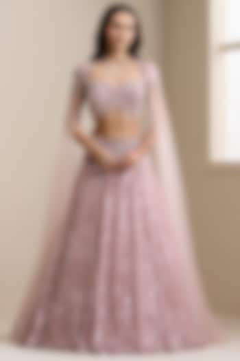 Pink Net & Sequinned Embellished Fabric Wedding Lehenga Set by Chaashni by Maansi and Ketan at Pernia's Pop Up Shop