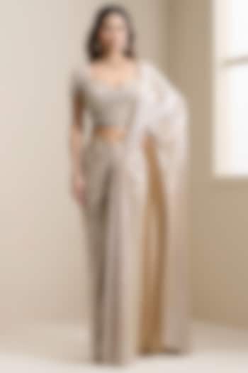 Nude Net & Foil Lycra Pre-Stitched Wedding Saree Set by Chaashni by Maansi and Ketan at Pernia's Pop Up Shop