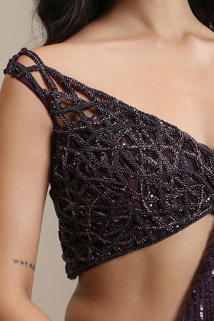 Purple Net & Sequinned Embellished Fabric Wedding Lehenga Set by Chaashni by Maansi and Ketan at Pernia's Pop Up Shop