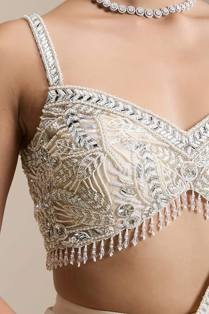 Ivory Georgette & Net Pre-Stitched Wedding Saree Set by Chaashni by Maansi and Ketan at Pernia's Pop Up Shop