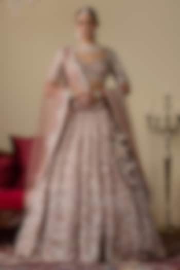 Pink Tissue Organza Dabka Embellished Bridal Lehenga Set by Chaashni by Maansi and Ketan at Pernia's Pop Up Shop