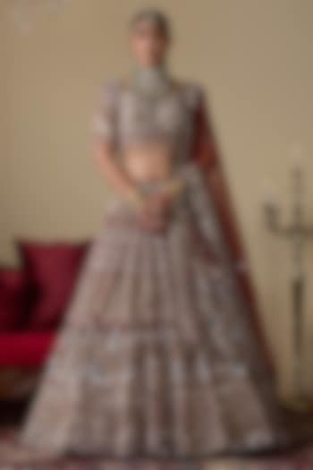 Rust Tissue Organza Dabka Embellished Bridal Lehenga Set by Chaashni by Maansi and Ketan at Pernia's Pop Up Shop